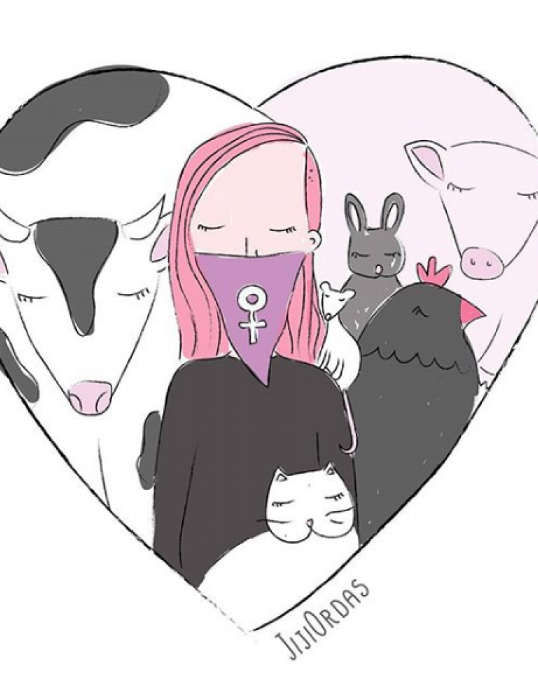 ilustración mujer y animales feminismo antiespecista